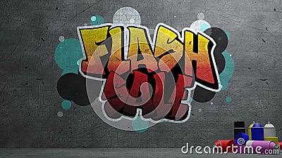 Flash sale Graffiti on concrete wall texture Stone wall background. 3d rendering Stock Photo