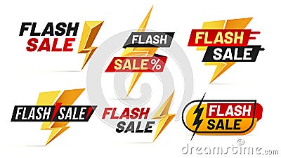 Flash sale. Mega sales lightning badges, best deal lightnings poster and buy only today offer badge vector illustration Vector Illustration