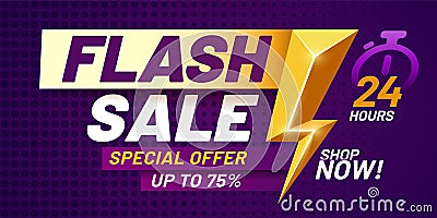 Flash sale poster. Lightning offer sales, special night deal and flashes offers discount dark billboard banner vector Vector Illustration