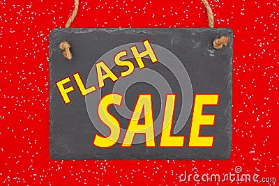 Flash Sale type message in a hanging blank chalkboard sign Stock Photo