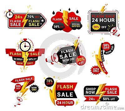 Flash sales shopping promotional labels vector set Vector Illustration