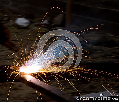 Flash and sparks from electric welding Stock Photo