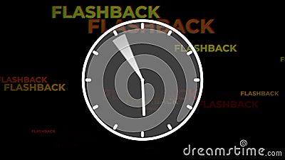 Flashback sign Behind The Clock With Hands Rotating Backward. Graphic. Stock Photo