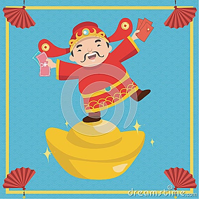 Cute Chinese wealth God Vector Illustration