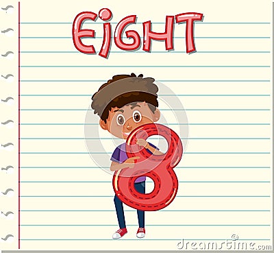 Flashcard design with number eight Vector Illustration