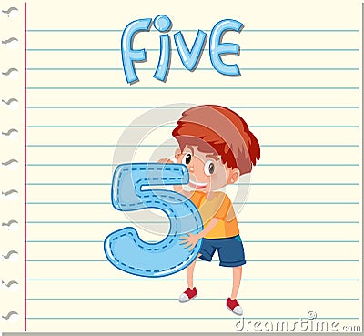 Flashcard design with number five Vector Illustration