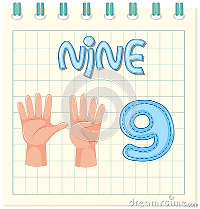 Flashcard design with number nine Vector Illustration