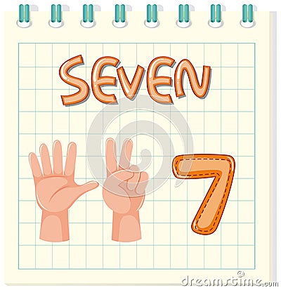 Flashcard design with number seven Vector Illustration