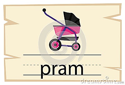 Flashcard design for word pram Vector Illustration