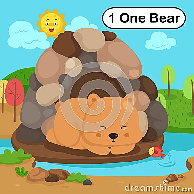 Flashcard number one with 1 bear learning for kid Vector Illustration