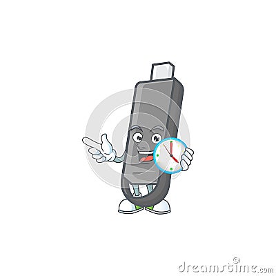 Flashdisk cartoon character style with a clock Vector Illustration