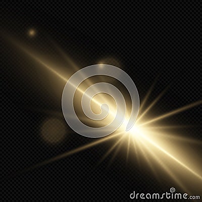 Flashed bright golden glowing beam of light, star, glare Stock Photo