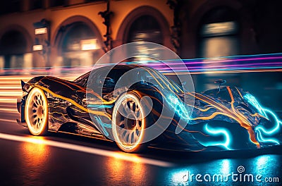Flashes of light in a speeding car in a city at night Stock Photo