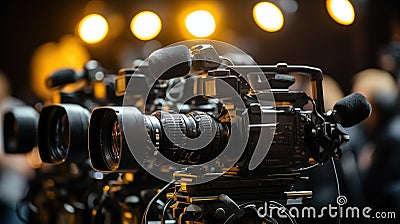 Flashes of News: Modern Video Cameras and Paparazzi Covering a Large Event, Generative AI Stock Photo