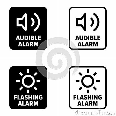 `Flashing alarm` and `Audible alarm` signaling device information sign Vector Illustration