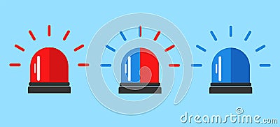 Flashing alarm signal. Police or ambulance red and blue flasher siren logo. Flat style. Flasher alert icon. Vector Illustration