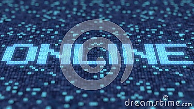 Flashing hexadecimal symbols on a blue computer screen compose ONLINE word. 3D rendering Stock Photo