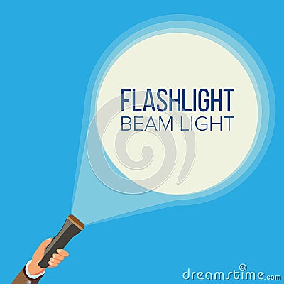 Flashlight And Hand Vector. Business, Web Search Concept. Pointing And Being Guided. Spotlight And Beam Light. Flat Vector Illustration