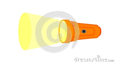 Flashlight icon isolated on white, clip art flashlight and beam, flat icon of orange flashlight cute, illustration flashlight Vector Illustration