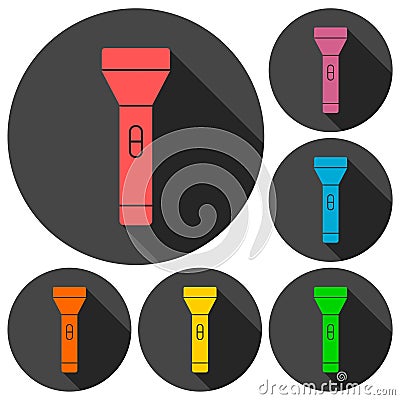 Flashlight Icons set with long shadow Vector Illustration
