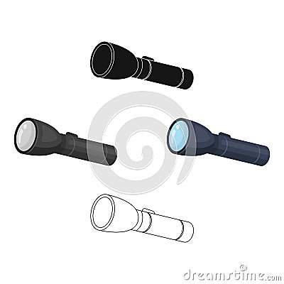 Flashlight, lighting facility for the detective. Outfit of a detective.Detective single icon in cartoon,black style Vector Illustration