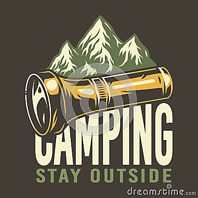 Flashlight and rock print for camping outdoor trip Vector Illustration