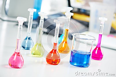 Flask in chemistry pharmacy research laboratory Stock Photo