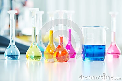 Flask in chemistry pharmacy research laboratory Stock Photo