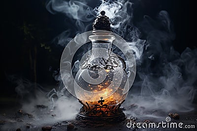 Flask white smoke bottle. Generate Ai Stock Photo