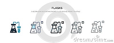 Flasks icon in different style vector illustration. two colored and black flasks vector icons designed in filled, outline, line Vector Illustration