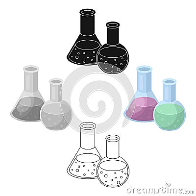 Flasks with reagents. Chemistry in school. Chemically, experiments.School And Education single icon in cartoon,black Vector Illustration