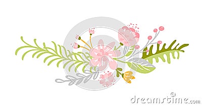 Flat abstract green flower herbs bouquet. Vector Meadow garden spring easter, woman day romantic holiday, wedding Vector Illustration