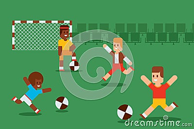 Flat active entertainment for kids outside, vector illustration. Boys character in sportswear running on field, playing. Vector Illustration