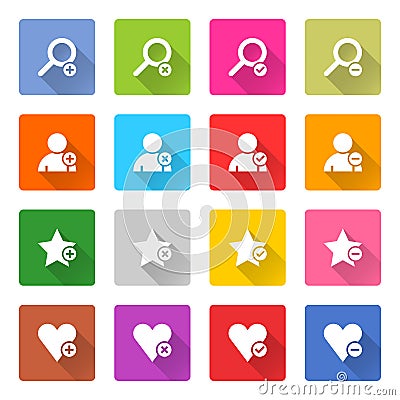 Flat addition icon square web button Vector Illustration