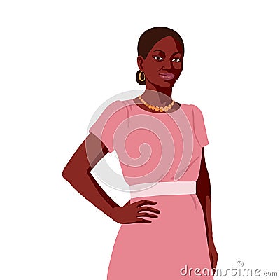 Flat african business woman, realistic female portrait Vector Illustration