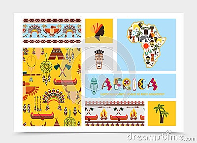 Flat African Native Elements Composition Vector Illustration