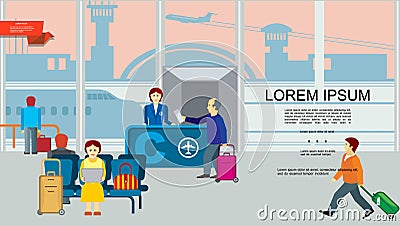 Flat Airport Colorful Background Vector Illustration