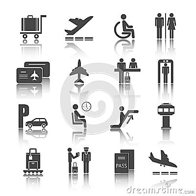 Flat airport icons set Vector Illustration