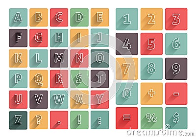 Flat alphabet A-Z icons set with long shadow Vector Illustration