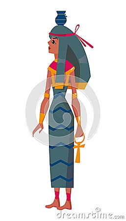 Flat ancient Egyptian goddess Nut of sky with water pot on head Vector Illustration
