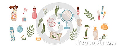 Flat antiaging cosmetic product collection. Vector Illustration