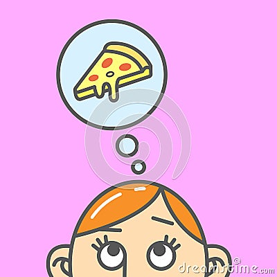Flat art cartoon illustration of the thought of pizza slice Vector Illustration