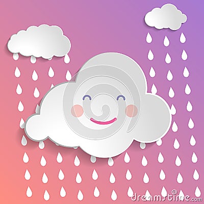 Flat art design graphic image of happy cloud with rain drops baby shower concept Vector Illustration