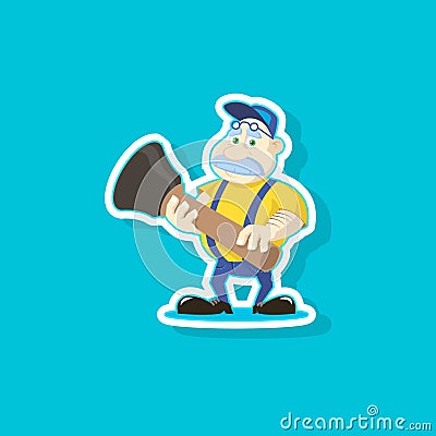 Flat art vector illustration of a cute cartoon plumber with plunger Cartoon Illustration