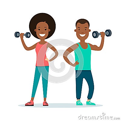 Flat Athlete workout characters . Fitness ma Cartoon Illustration