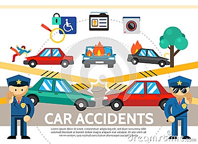 Flat Auto Accident Concept Vector Illustration
