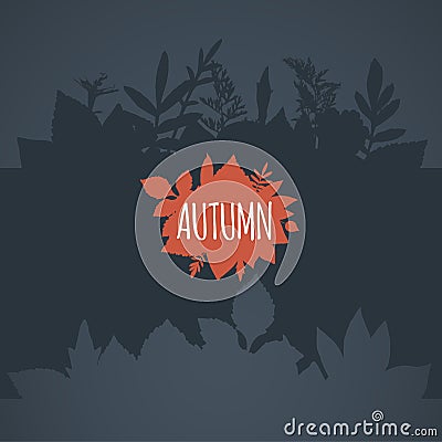 Flat autumn background, dark gray leaves Vector Illustration