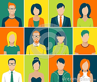 Flat avatar app icons set user face people vector Vector Illustration