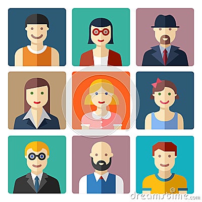Flat avatar icons, faces, people icons Vector Illustration