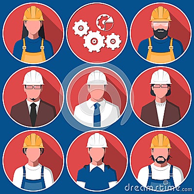 Flat avatars of engineering workers Vector Illustration